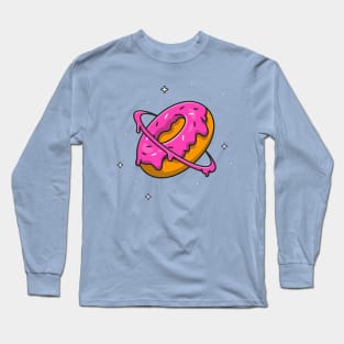 Doughnut Planet Cartoon Illustration Long Sleeve T-Shirt